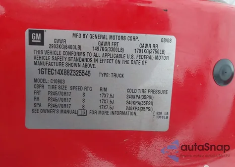 2008 GMC Sierra 1500 Work Truck z USA, uszkodzony, nr VIN 1GTEC14X88Z325545